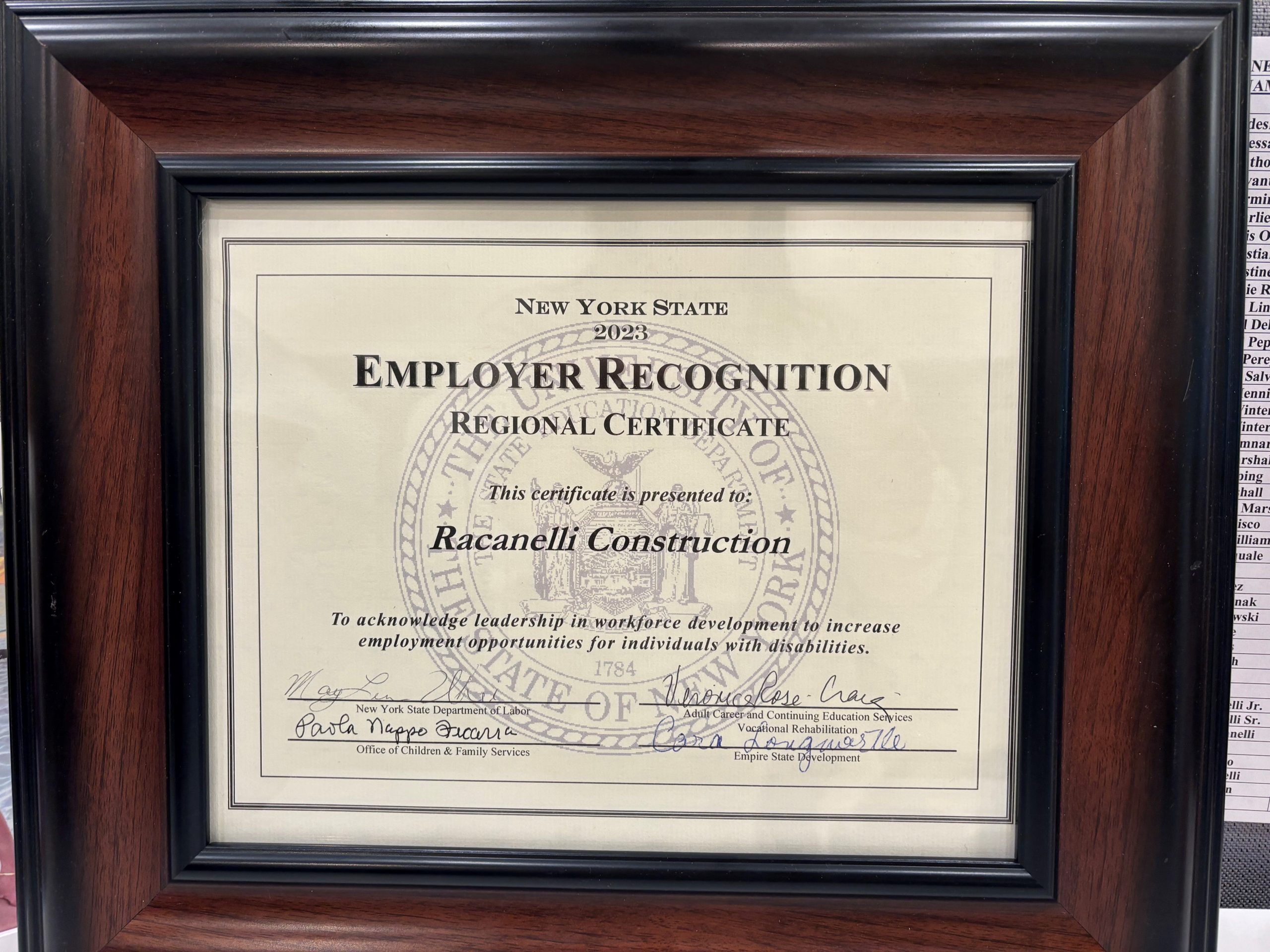 2023 New York State Employer Recognition – Racanelli Construction